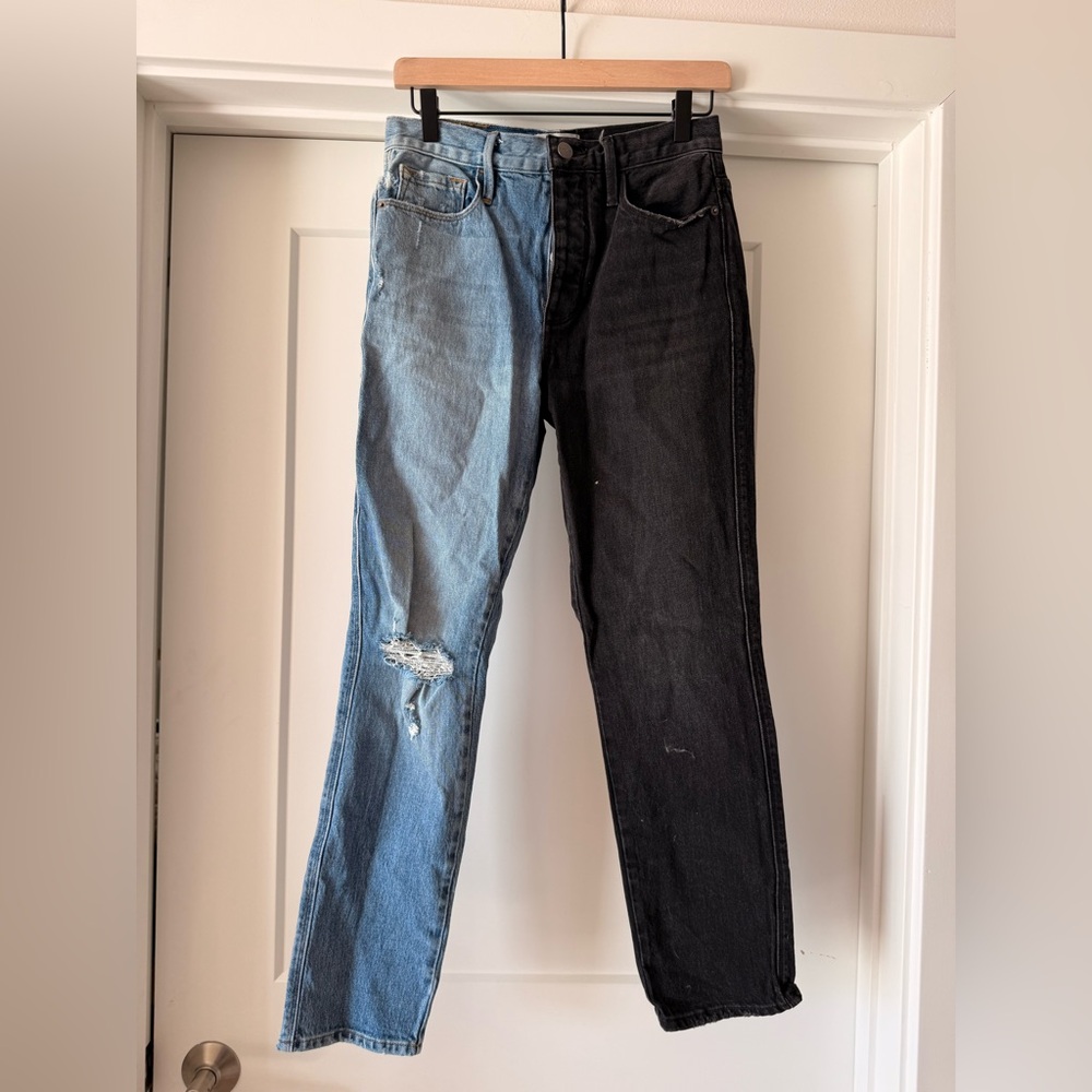 Frame Denim Two-Tone Straight Leg Jeans